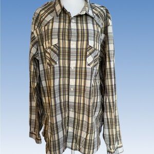 Patagonia Men's Yellow and Brown Plaid Shirt XXL